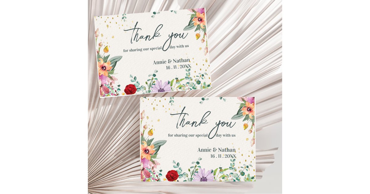 Elegant Chic Wildflowers Floral Wedding Thank you Postcard | Zazzle