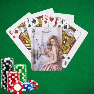 Elegant Chic Woman Eiffel Tower,Custom Watercolor Poker Cards