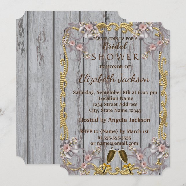 Elegant Chic Wood Texture  Bridal Shower Invitation (Front/Back)