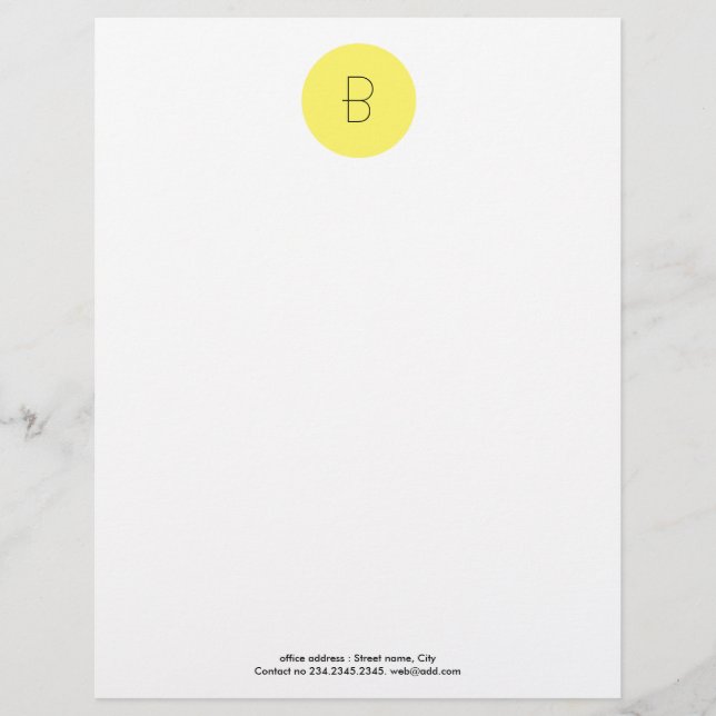 Elegant Chic Yellow Circle Monogram Office Letterhead (Front)