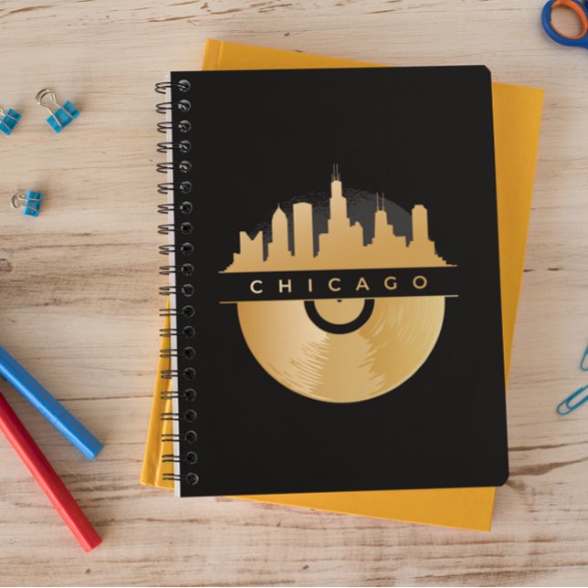 Elegant Chicago Illinois Skyline Vinyl   Notebook (chicago skyline golden vinyl notebook)