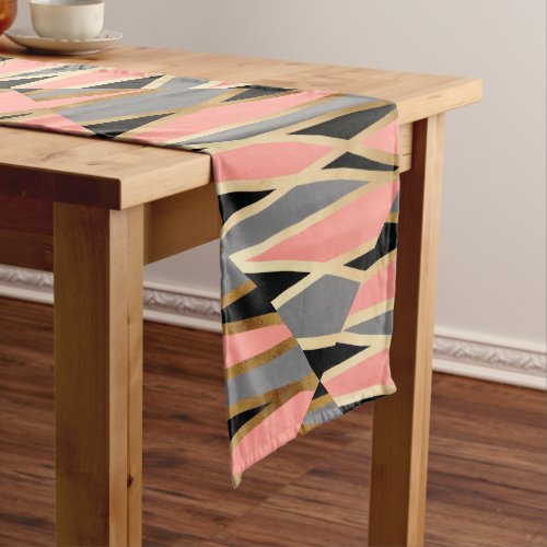 elegant chick abstract gold black grey coral pink short table runner