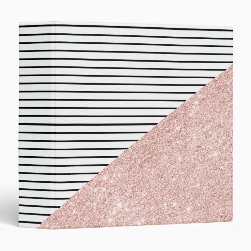 Elegant chick black stripes and rose gold glitter 3 ring binder