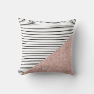 Elegant chick black stripes and rose gold glitter throw pillow