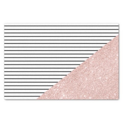 Elegant chick black stripes and rose gold glitter tissue paper