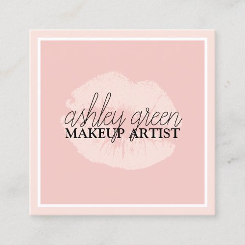 Elegant chick blush pink lips frame makeup artist  square business card