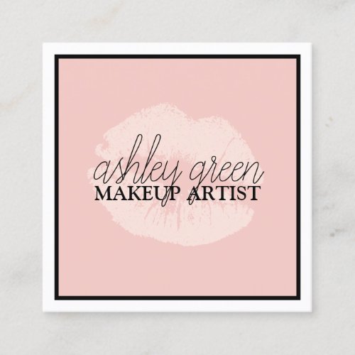 Elegant chick blush pink lips frame makeup artist  square business card