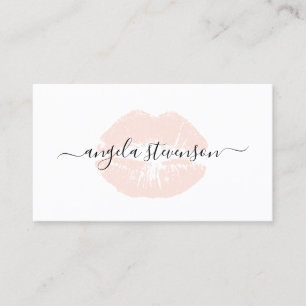 Elegant chick blush pink lips logo makeup artist business card