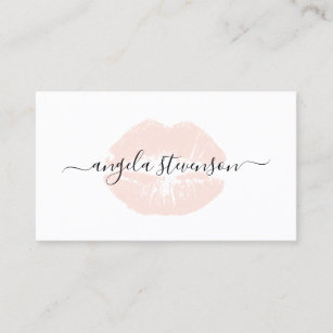 Elegant chick blush pink lips logo makeup artist business card