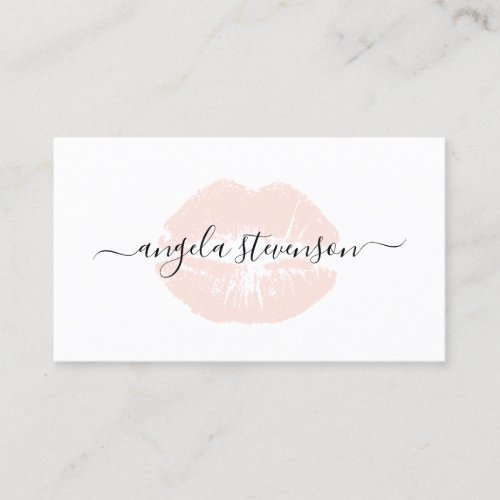 Elegant chick blush pink lips logo makeup artist business card