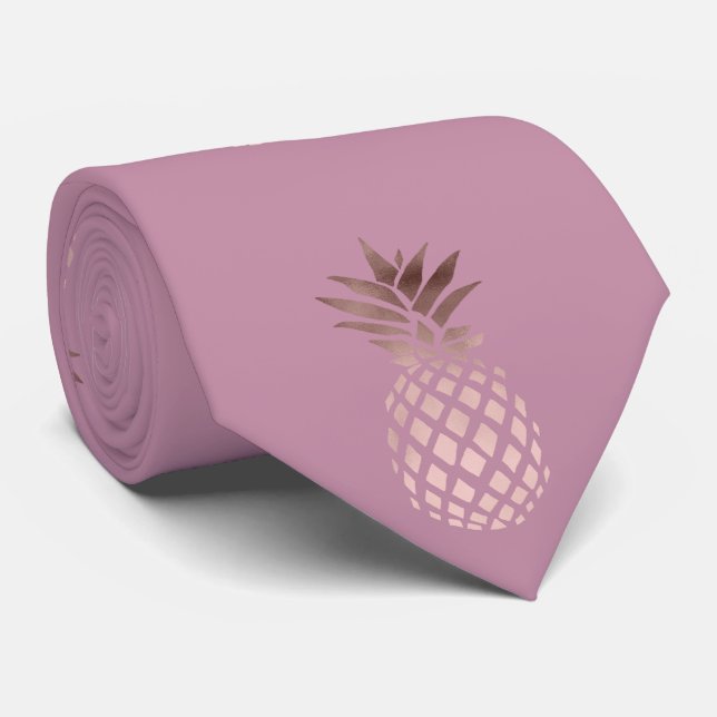 elegant chick clear rose gold tropical pineapple neck tie (Rolled)