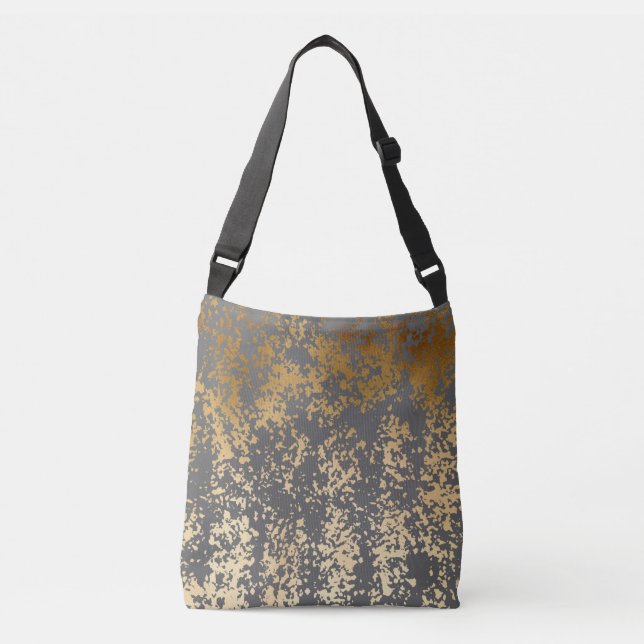 elegant chick faux gold and grey brushstrokes crossbody bag (Front)