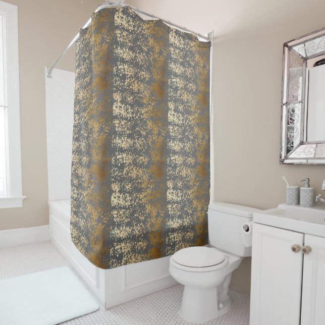 elegant chick faux gold and grey brushstrokes shower curtain (In Situ)
