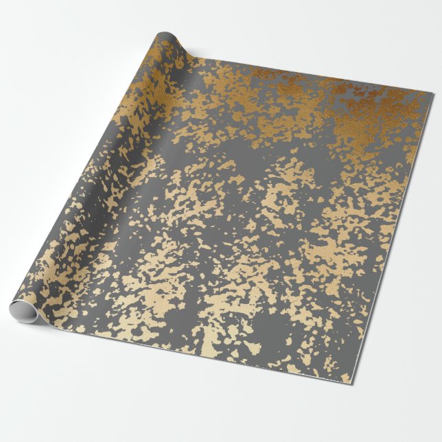 elegant chick faux gold and grey brushstrokes wrapping paper (Unrolled)