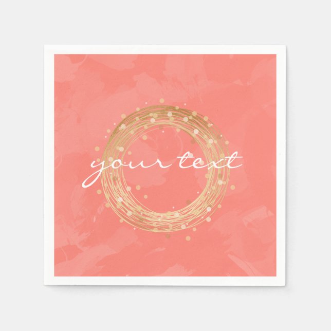 elegant chick faux gold wreath pink brushstrokes napkins (Front)