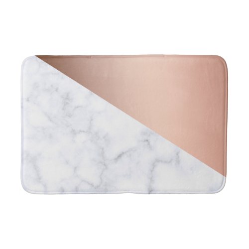 Elegant chick geometric white marble rose gold bathroom mat