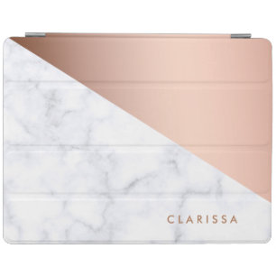 Elegant chick geometric white marble rose gold iPad smart cover