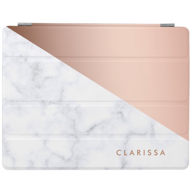 Elegant chick geometric white marble rose gold iPad smart cover (Horizontal)