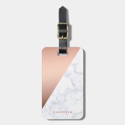 Elegant chick geometric white marble rose gold luggage tag