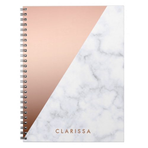 Elegant chick geometric white marble rose gold notebook