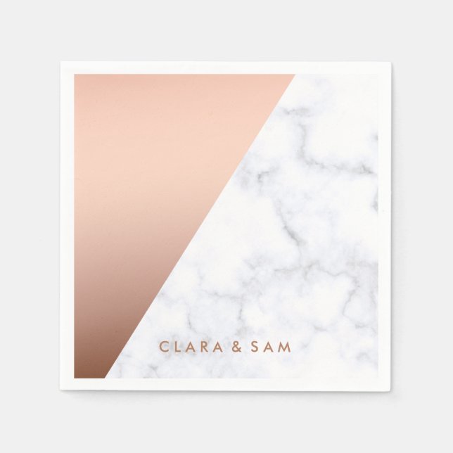 Elegant chick geometric white marble rose gold paper napkins (Front)