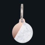 Elegant chick geometric white marble rose gold pet ID tag<br><div class="desc">Stylish and modern geometric design featuring faux white marble and faux rose gold.</div>