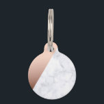 Elegant chick geometric white marble rose gold pet ID tag<br><div class="desc">Stylish and modern geometric design featuring faux white marble and faux rose gold.</div>