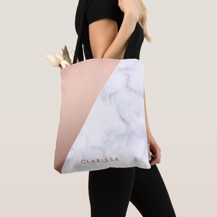 white and rose gold bag