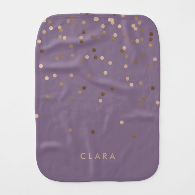 elegant chick glam rose gold confetti dots violet burp cloth (Front)