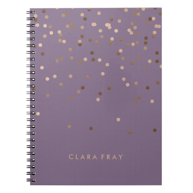 elegant chick glam rose gold confetti dots violet notebook (Front)