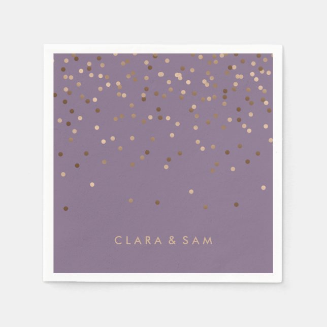 elegant chick glam rose gold confetti dots violet paper napkins (Front)