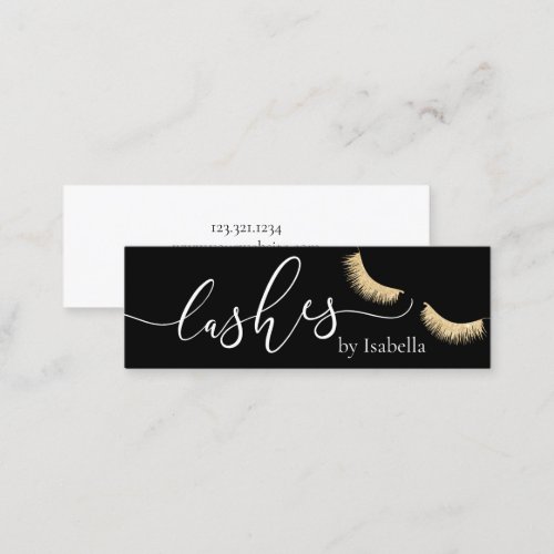 Elegant chick gold glitter black lashes mini business card