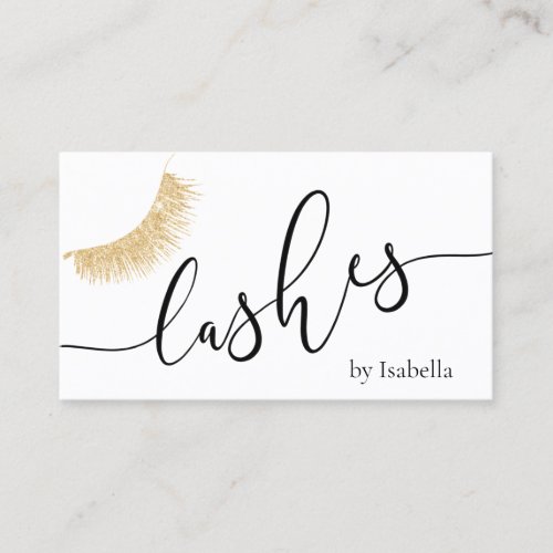 Elegant chick gold glitter lashes business card