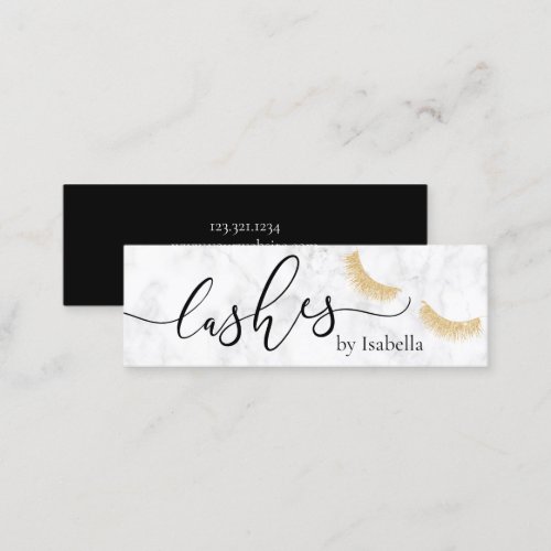 Elegant chick gold glitter marble lashes mini business card