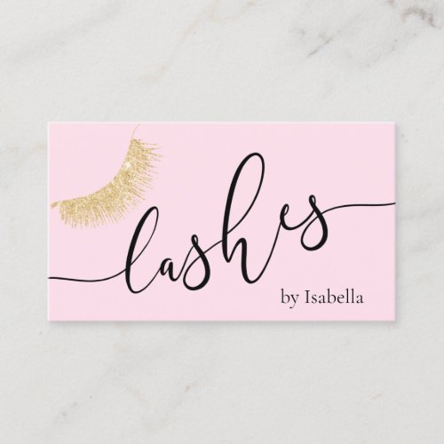 Elegant chick gold glitter pink lashes business card