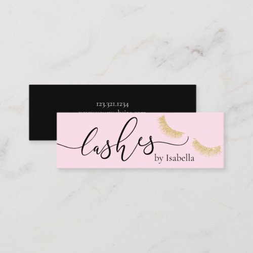 Elegant chick gold glitter pink lashes mini business card