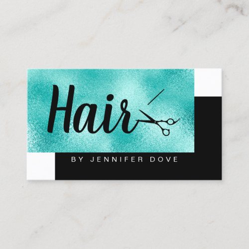 Elegant chick mint blue scissors hairstylist business card