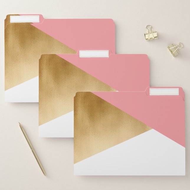 elegant chick modern faux gold pink geometric file folder (Set)