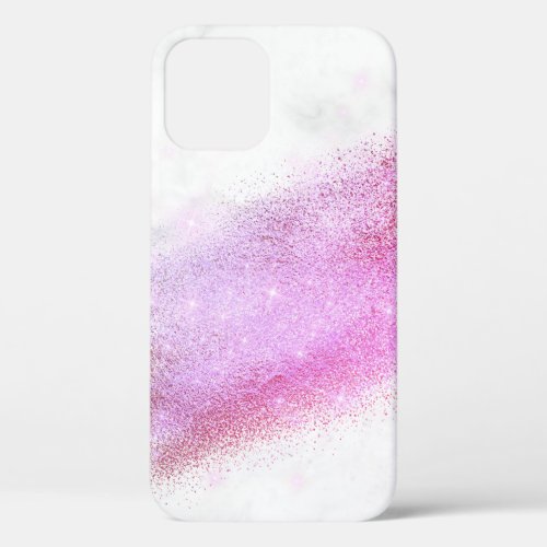 Elegant chick ombre pink  purple glitter marble iPhone 12 case