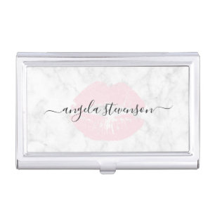 Elegant chick pink lips marble makeup artist business card case