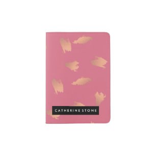 Elegant chick rose gold abstract brush pattern passport holder