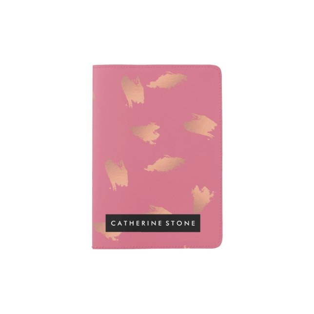 Elegant chick rose gold abstract brush pattern passport holder (Front)