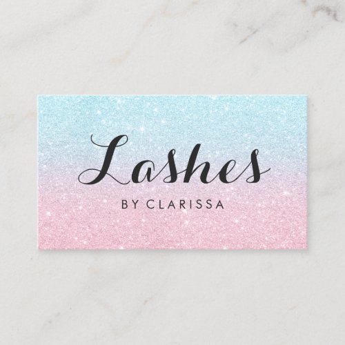 Elegant chick rose gold aqua glitter lashes business card