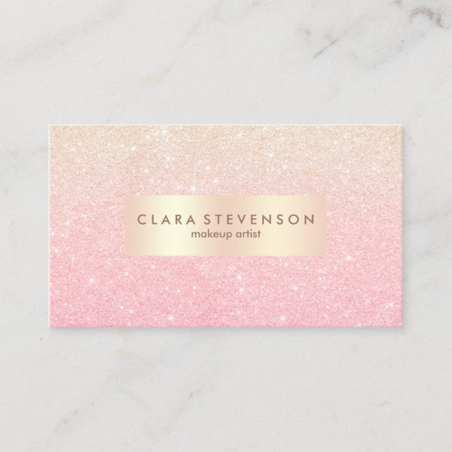 Elegant chick rose gold glitter makeup artist business card (Front)