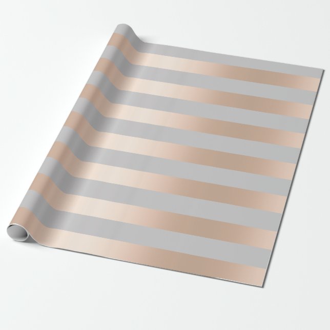 Elegant Chick Rose Gold & Grey Stripe Wrapping Paper (Unrolled)