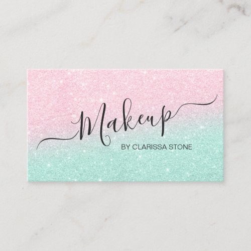 Elegant chick rose gold mint glitter makeup artist business card