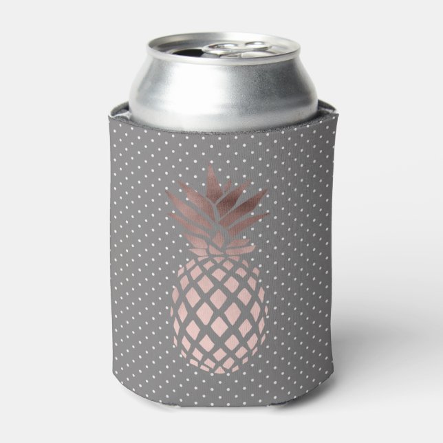 elegant chick rose gold pineapple polka dots can cooler (Can Front)