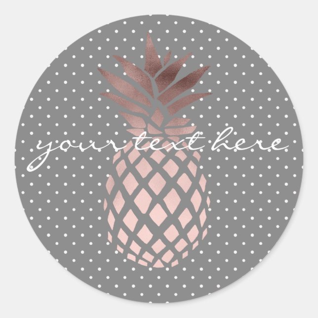 elegant chick rose gold pineapple polka dots classic round sticker (Front)