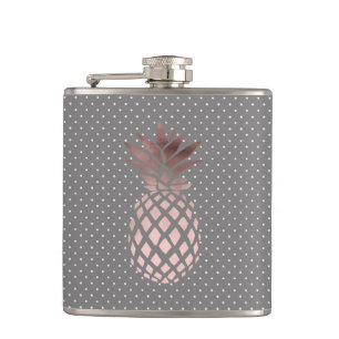 elegant chick rose gold pineapple polka dots flask