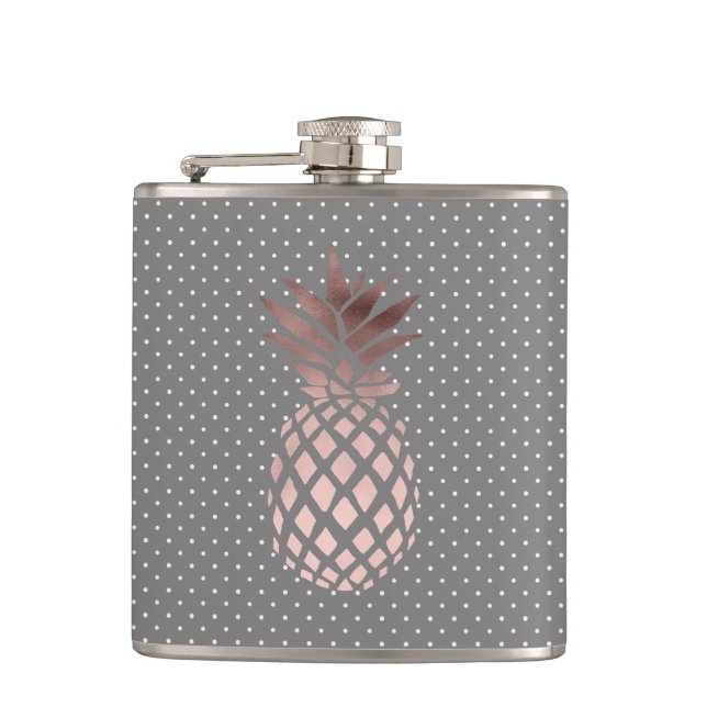 elegant chick rose gold pineapple polka dots flask (Front)